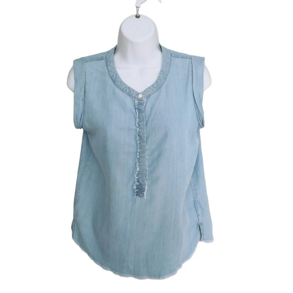 Reitmans Denim  Jean Sleeveless Blouse Raw Edges Faded Blue XS - Picture 1 of 7